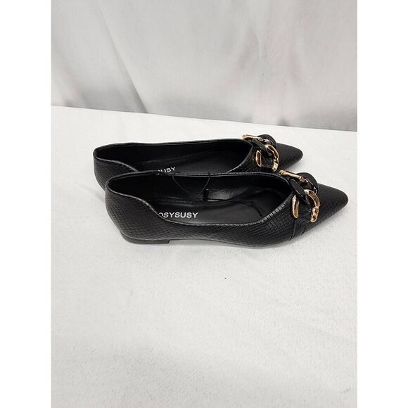 Women's Size 8.5 Ballet Flat Shoes Pointed Toe Slip On Snake Skin Embossed Vegan - Picture 3 of 8